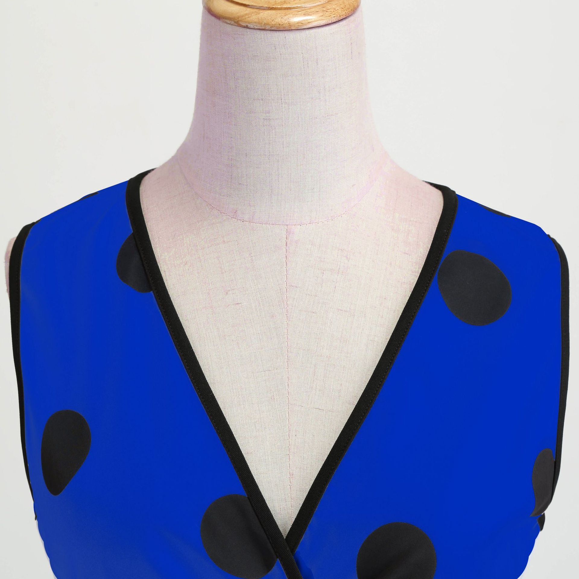 Womens 50s Vintage Retro Rockabilly Sleeveless V Neck Cocktail Party Swing Dress Blue