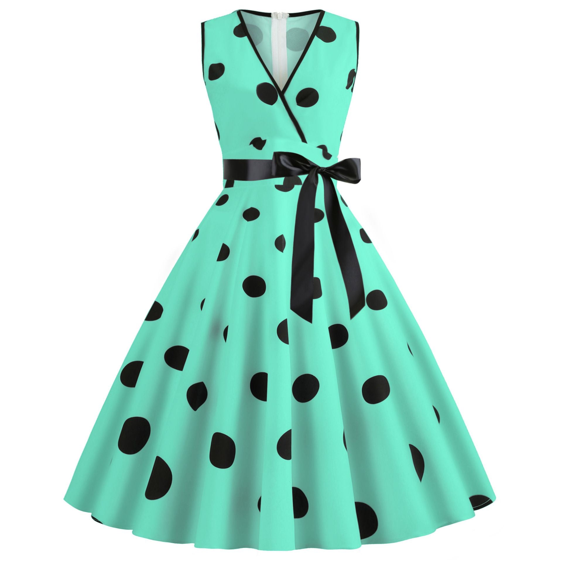 Womens 50s Vintage Retro Rockabilly Sleeveless V Neck Cocktail Party Swing Dress Green
