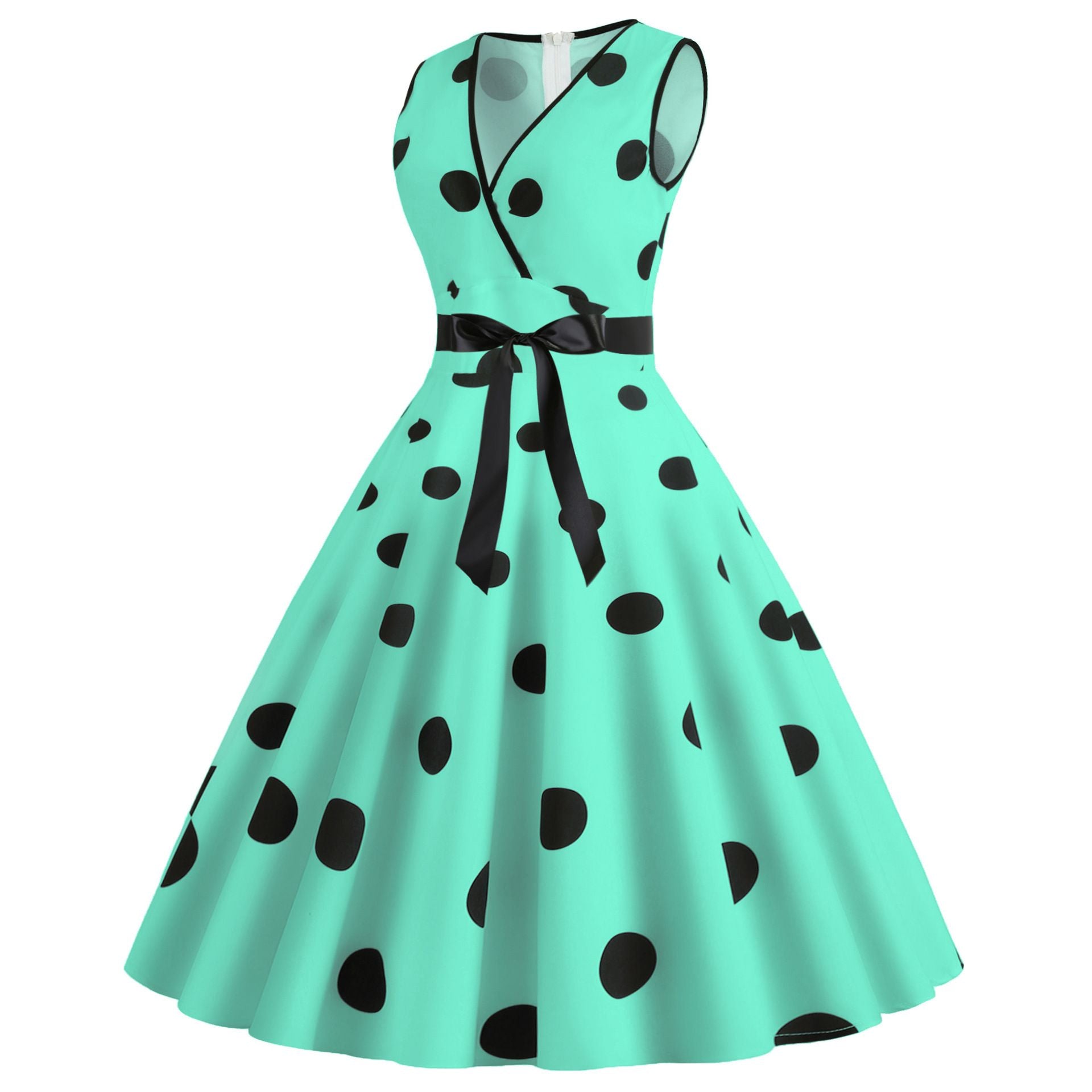 Womens 50s Vintage Retro Rockabilly Sleeveless V Neck Cocktail Party Swing Dress Green