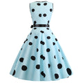 Womens 50s Vintage Retro Rockabilly Sleeveless V Neck Cocktail Party Swing Dress Light Blue