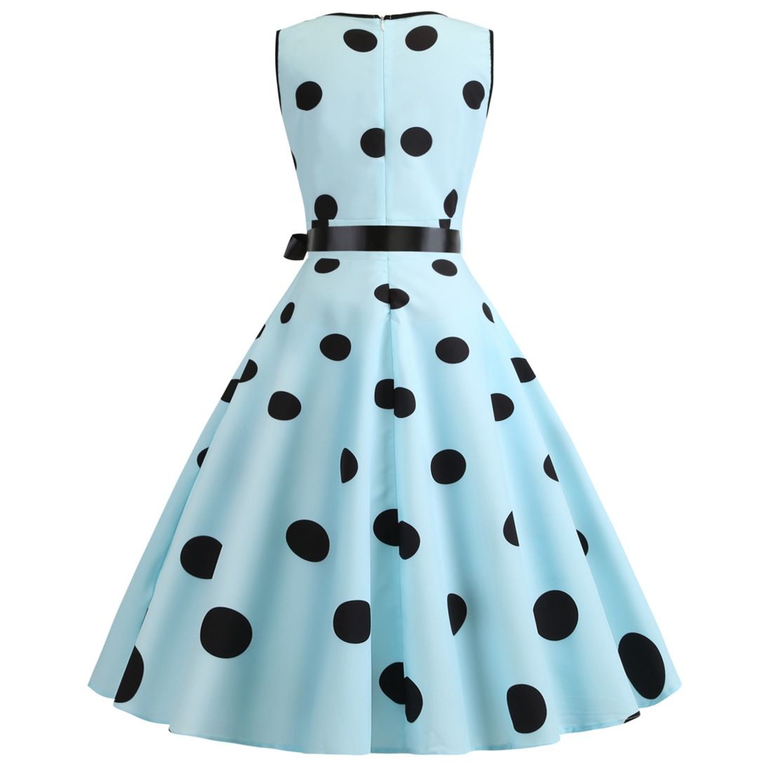 Womens 50s Vintage Retro Rockabilly Sleeveless V Neck Cocktail Party Swing Dress Light Blue