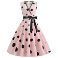 Womens 50s Vintage Retro Rockabilly Sleeveless V Neck Cocktail Party Swing Dress Pink