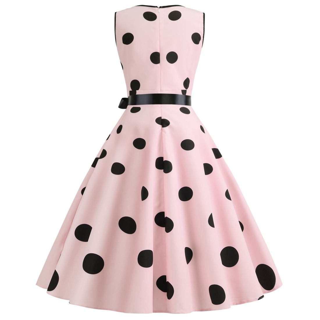Womens 50s Vintage Retro Rockabilly Sleeveless V Neck Cocktail Party Swing Dress Pink