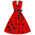 Womens 50s Vintage Retro Rockabilly Sleeveless V Neck Cocktail Party Swing Dress Red