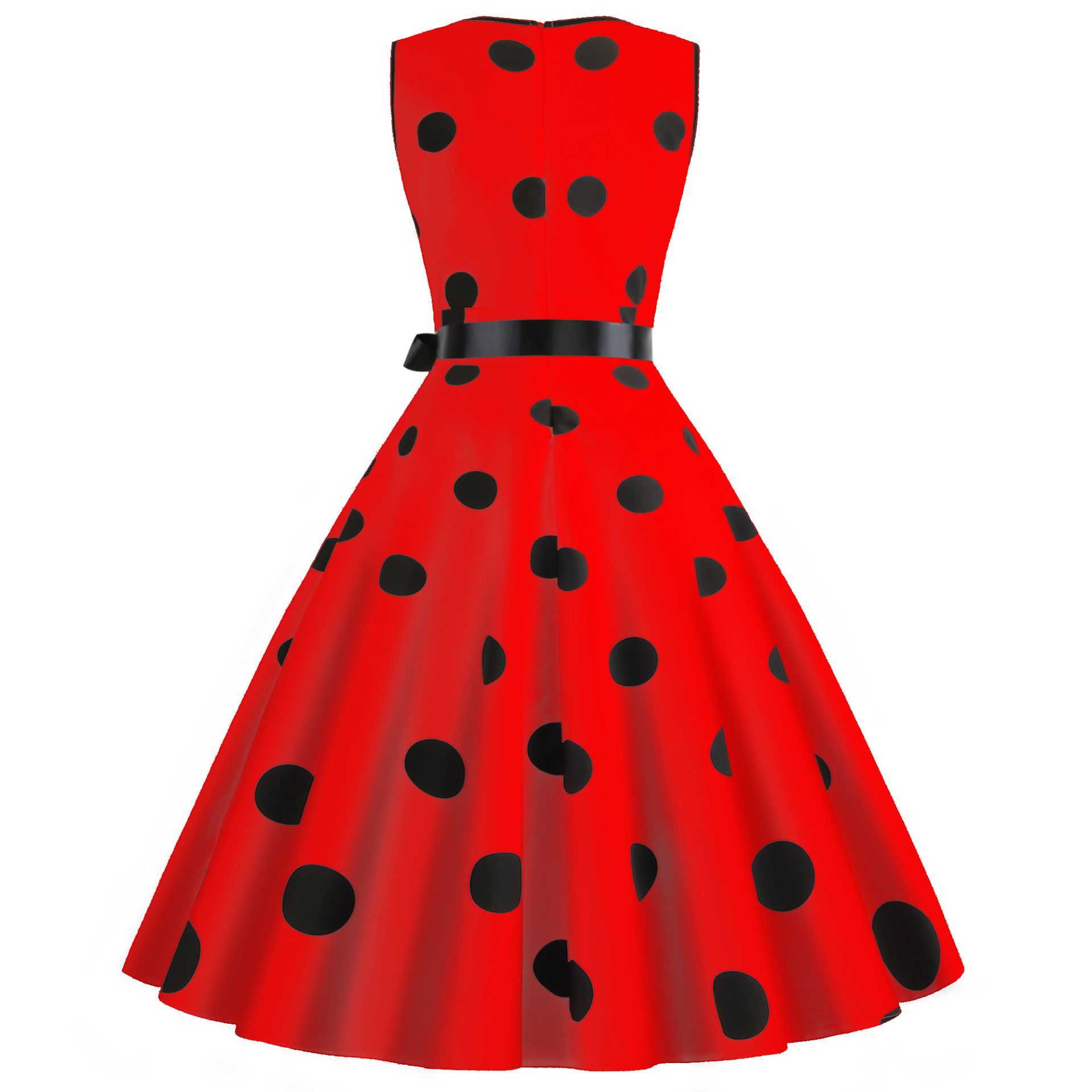 Womens 50s Vintage Retro Rockabilly Sleeveless V Neck Cocktail Party Swing Dress Red