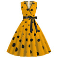 Womens 50s Vintage Retro Rockabilly Sleeveless V Neck Cocktail Party Swing Dress Yellow