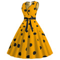 Womens 50s Vintage Retro Rockabilly Sleeveless V Neck Cocktail Party Swing Dress Yellow