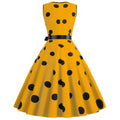 Womens 50s Vintage Retro Rockabilly Sleeveless V Neck Cocktail Party Swing Dress Yellow