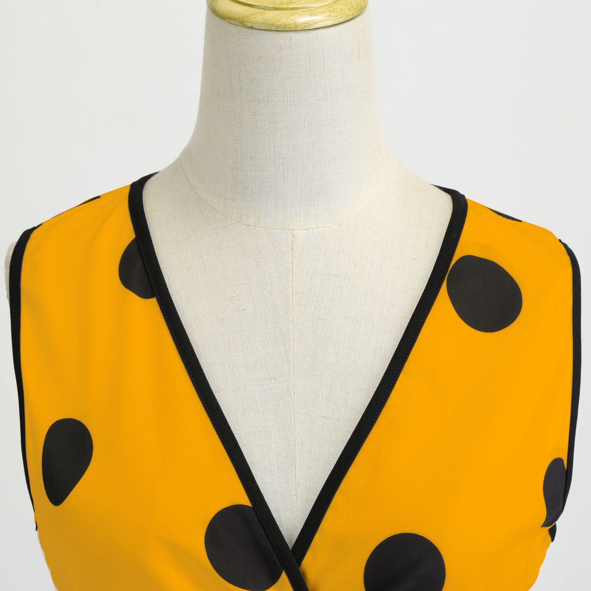 Womens 50s Vintage Retro Rockabilly Sleeveless V Neck Cocktail Party Swing Dress Yellow 
