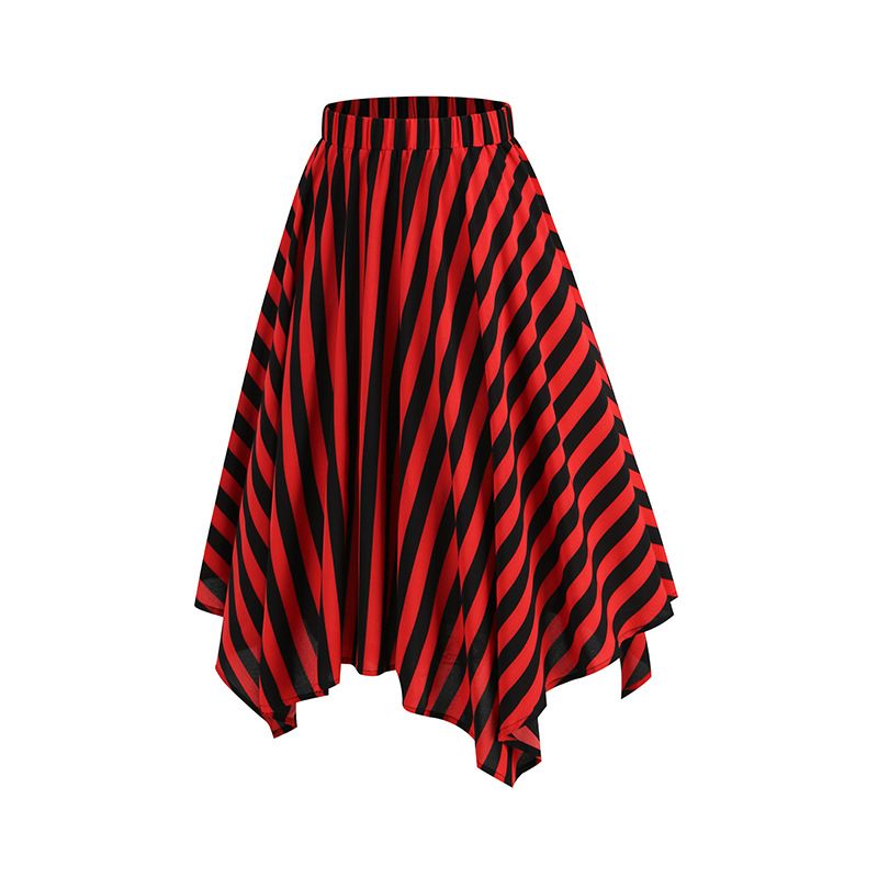 Womens A-Line Stripes Skirt with Headscarf Pirate Costume Midi Skirt Red