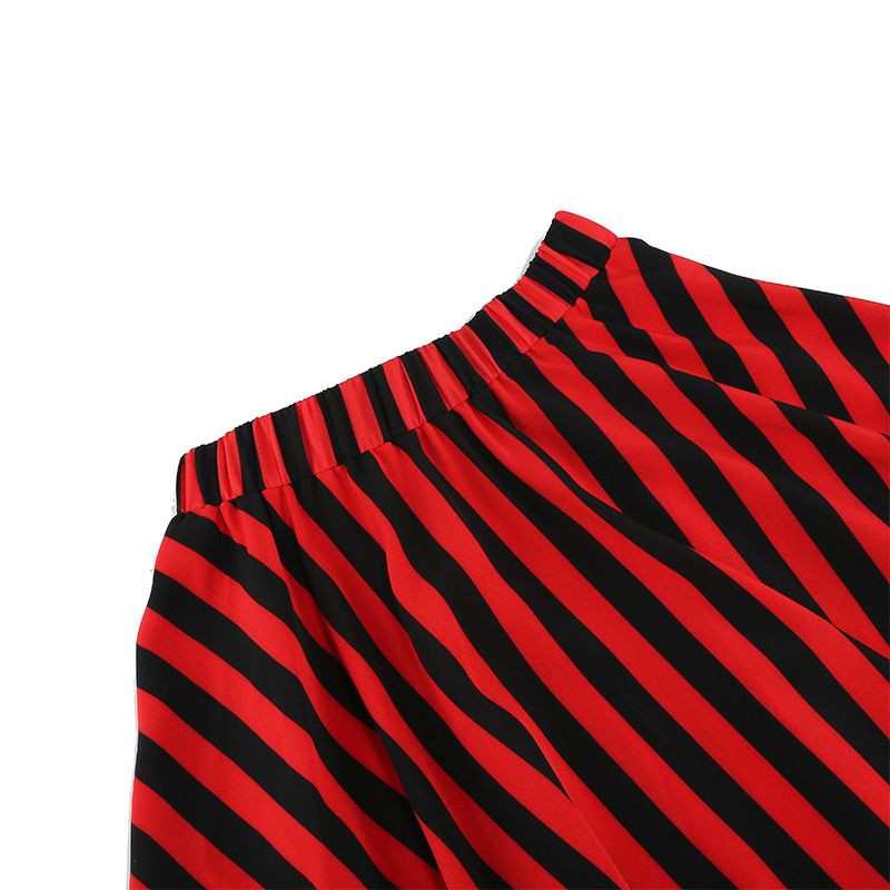 Womens A-Line Stripes Skirt with Headscarf Pirate Costume Midi Skirt Red