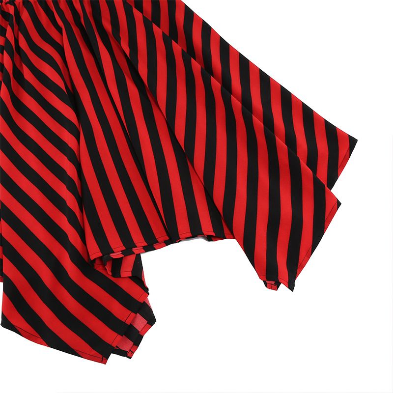 Womens A-Line Stripes Skirt with Headscarf Pirate Costume Midi Skirt Red