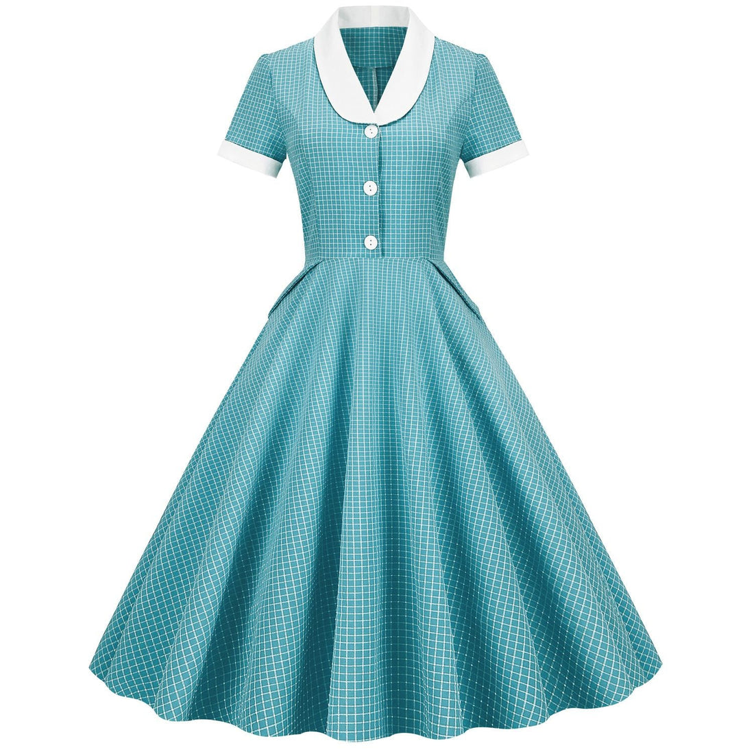 Womens A Line Cape Collar Vintage Swing 1950s Summer Cute Dress with Button Lake