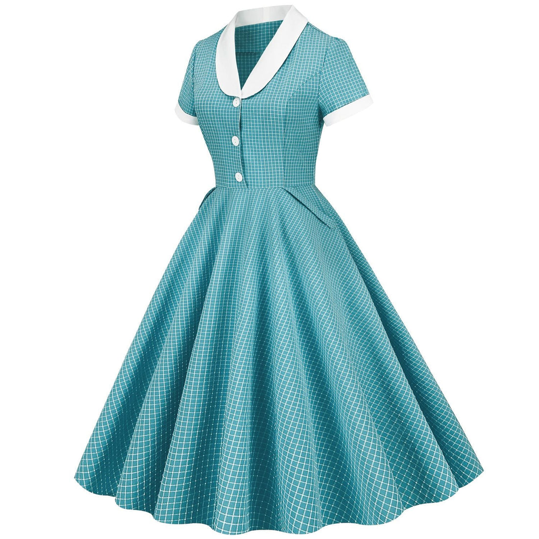 Womens A Line Cape Collar Vintage Swing 1950s Summer Cute Dress with Button Lake