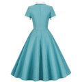 Womens A Line Cape Collar Vintage Swing 1950s Summer Cute Dress with Button Lake