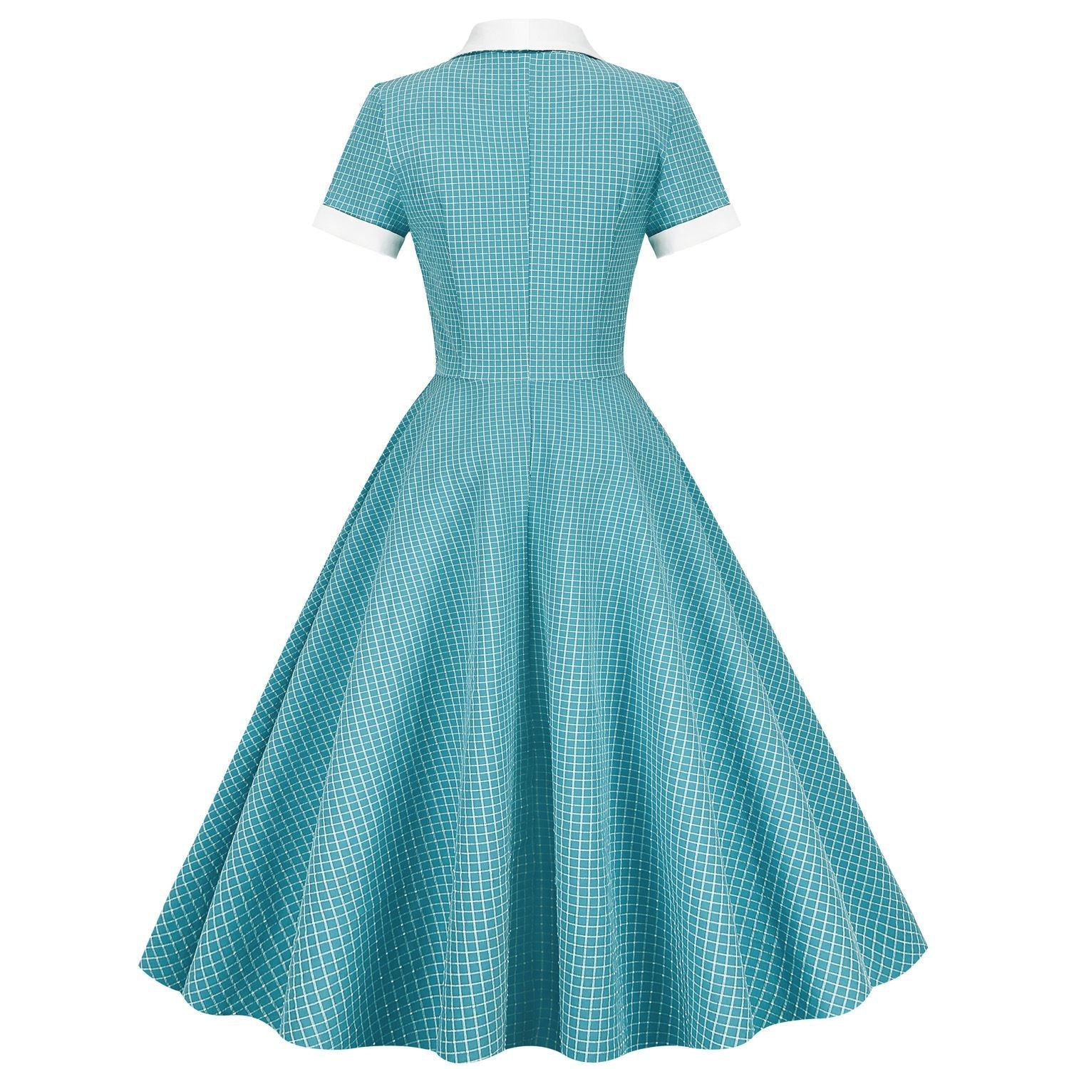 Womens A Line Cape Collar Vintage Swing 1950s Summer Cute Dress with Button Lake