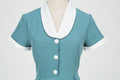 Womens A Line Cape Collar Vintage Swing 1950s Summer Cute Dress with Button Lake
