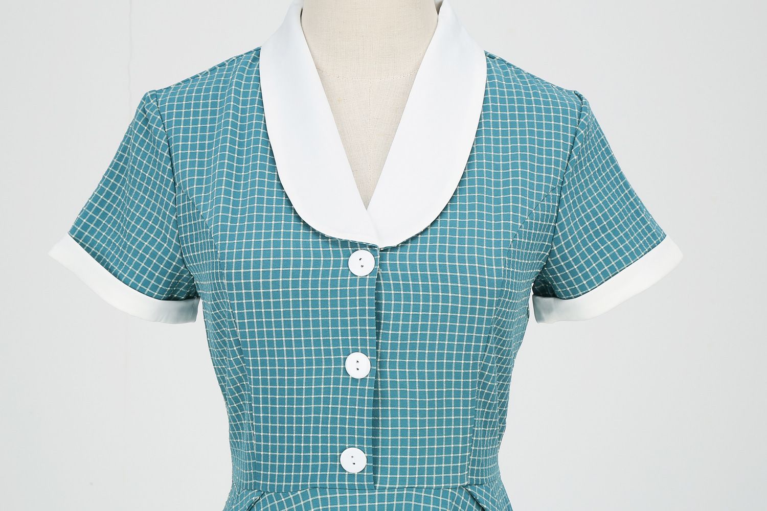 Womens A Line Cape Collar Vintage Swing 1950s Summer Cute Dress with Button Lake