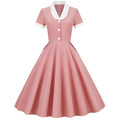 Womens A Line Cape Collar Vintage Swing 1950s Summer Cute Dress with Button Pink