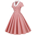 Womens A Line Cape Collar Vintage Swing 1950s Summer Cute Dress with Button Pink