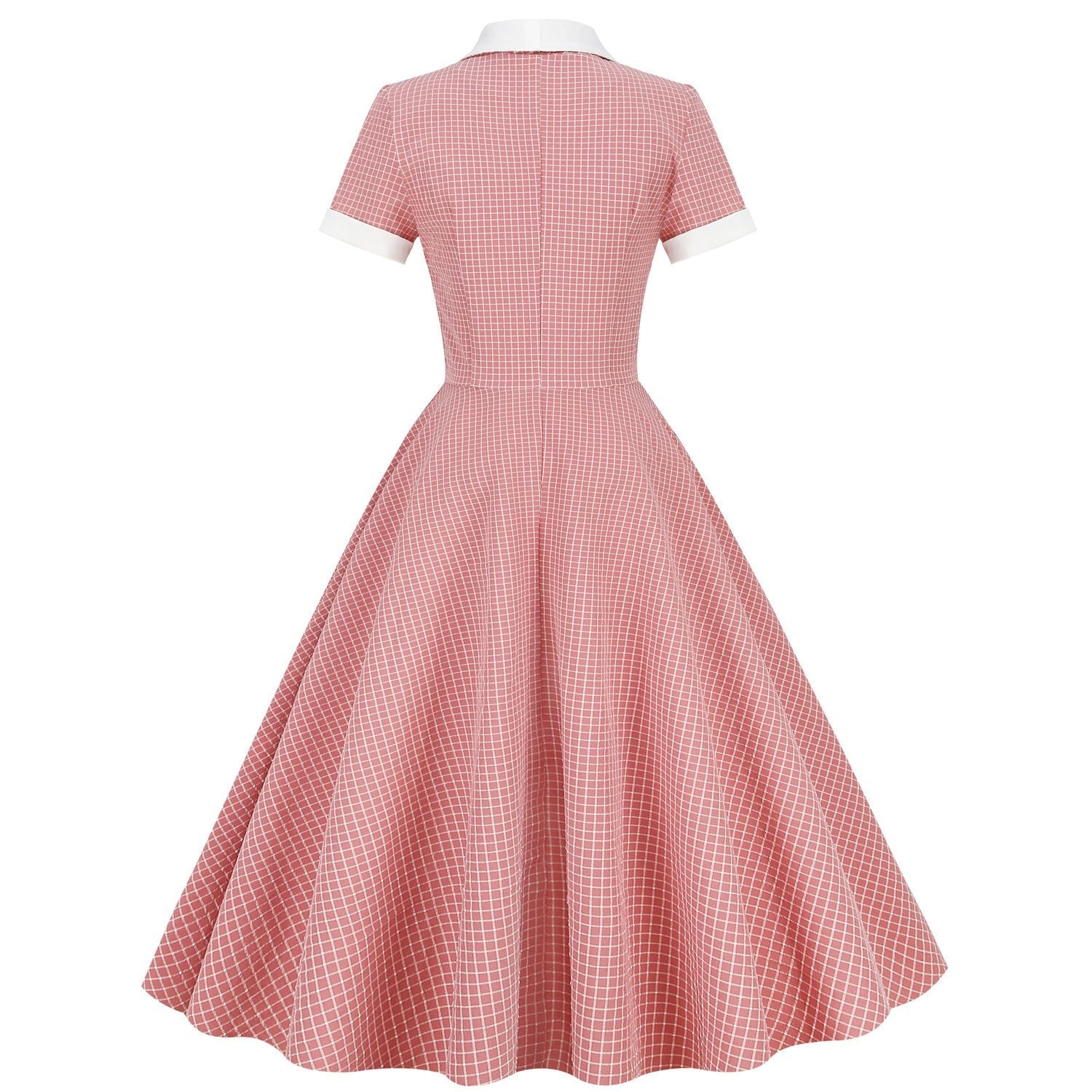 Womens A Line Cape Collar Vintage Swing 1950s Summer Cute Dress with Button Pink