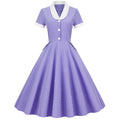 Womens A Line Cape Collar Vintage Swing 1950s Summer Cute Dress with Button Purple
