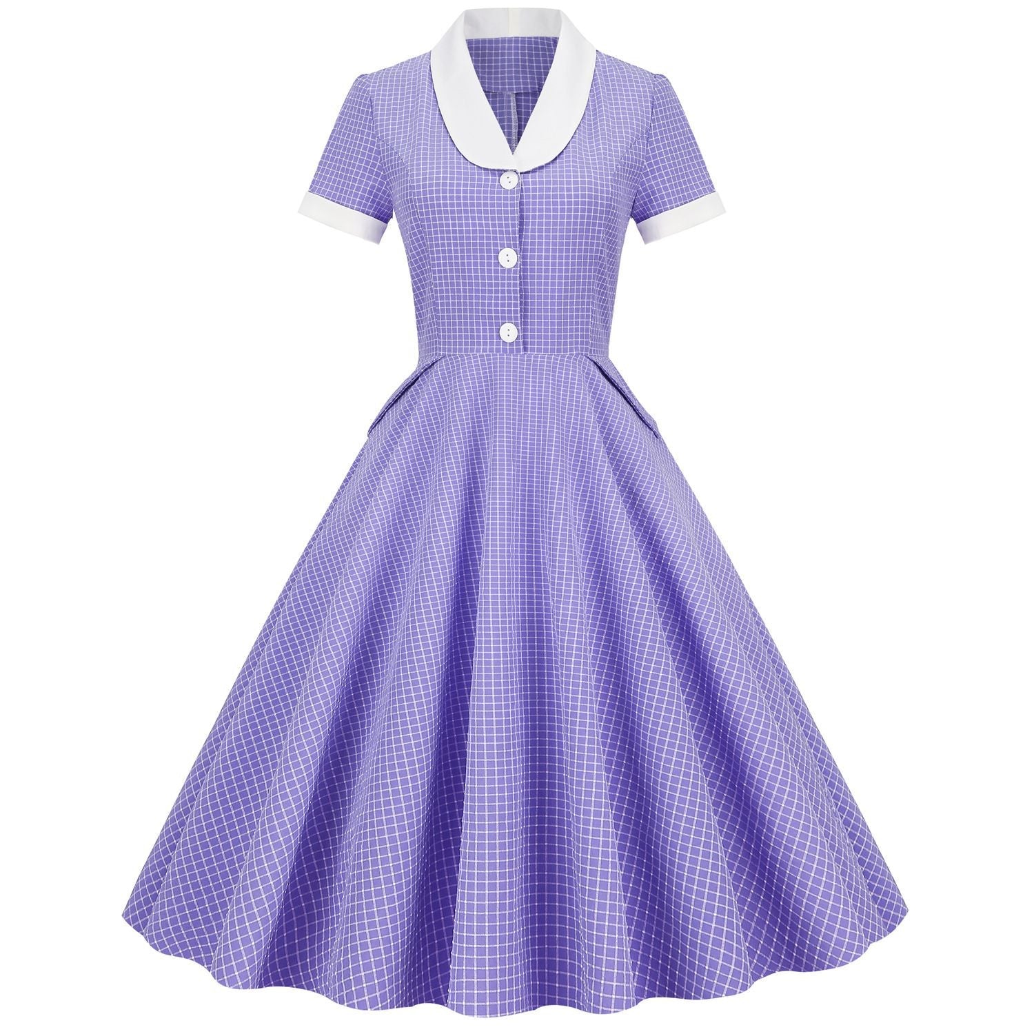 Womens A Line Cape Collar Vintage Swing 1950s Summer Cute Dress with Button Purple