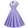 Womens A Line Cape Collar Vintage Swing 1950s Summer Cute Dress with Button Purple
