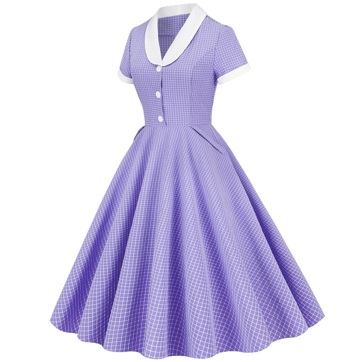 Womens A Line Cape Collar Vintage Swing 1950s Summer Cute Dress with Button Purple