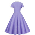 Womens A Line Cape Collar Vintage Swing 1950s Summer Cute Dress with Button Purple