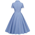 Womens Button Up 1950s Vintage Dresses Women Short Sleeve Belted Swing Dress Blue