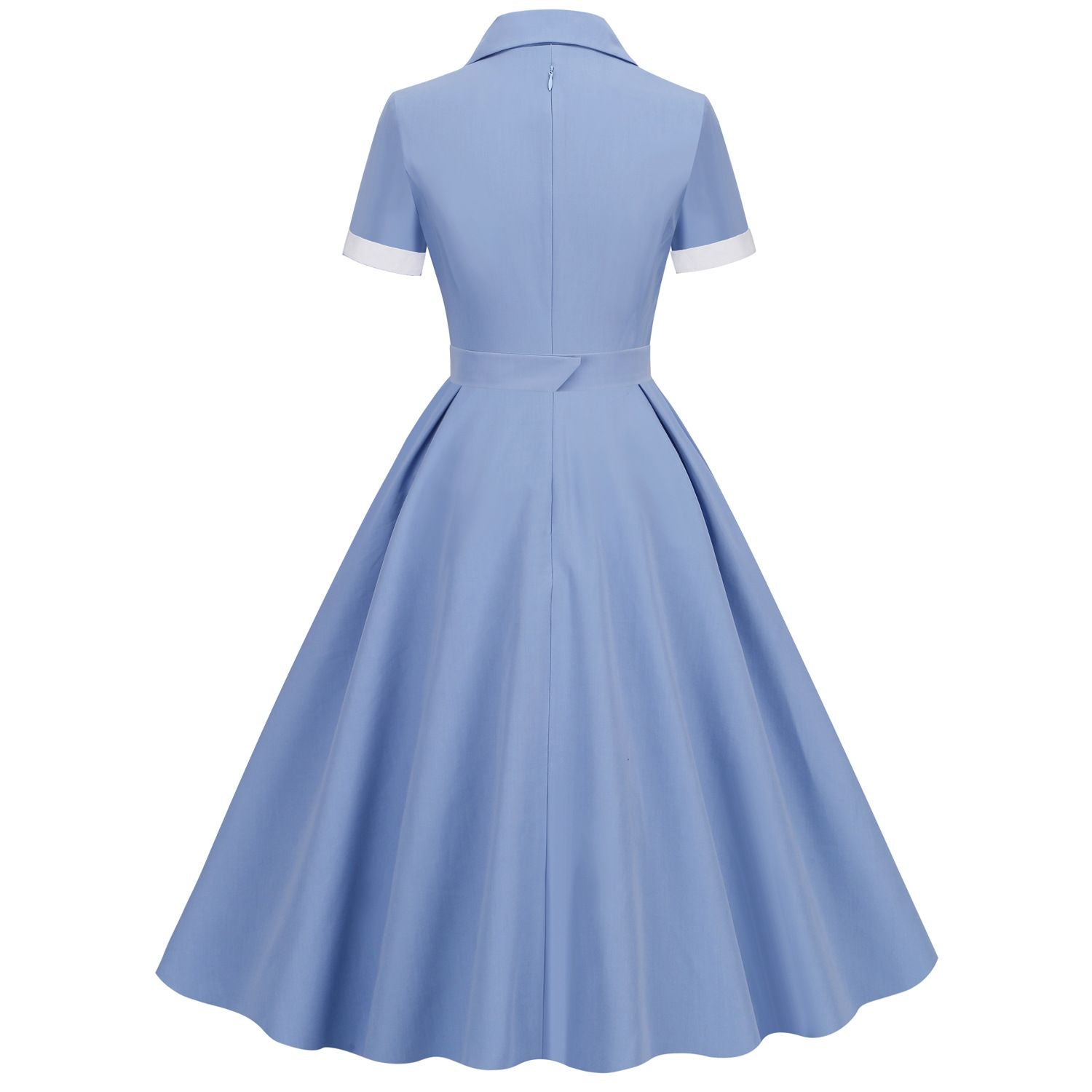 Womens Button Up 1950s Vintage Dresses Women Short Sleeve Belted Swing Dress Blue