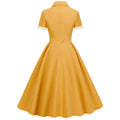 Womens Button Up 1950s Vintage Dresses Women Short Sleeve Belted Swing Dress Yellow