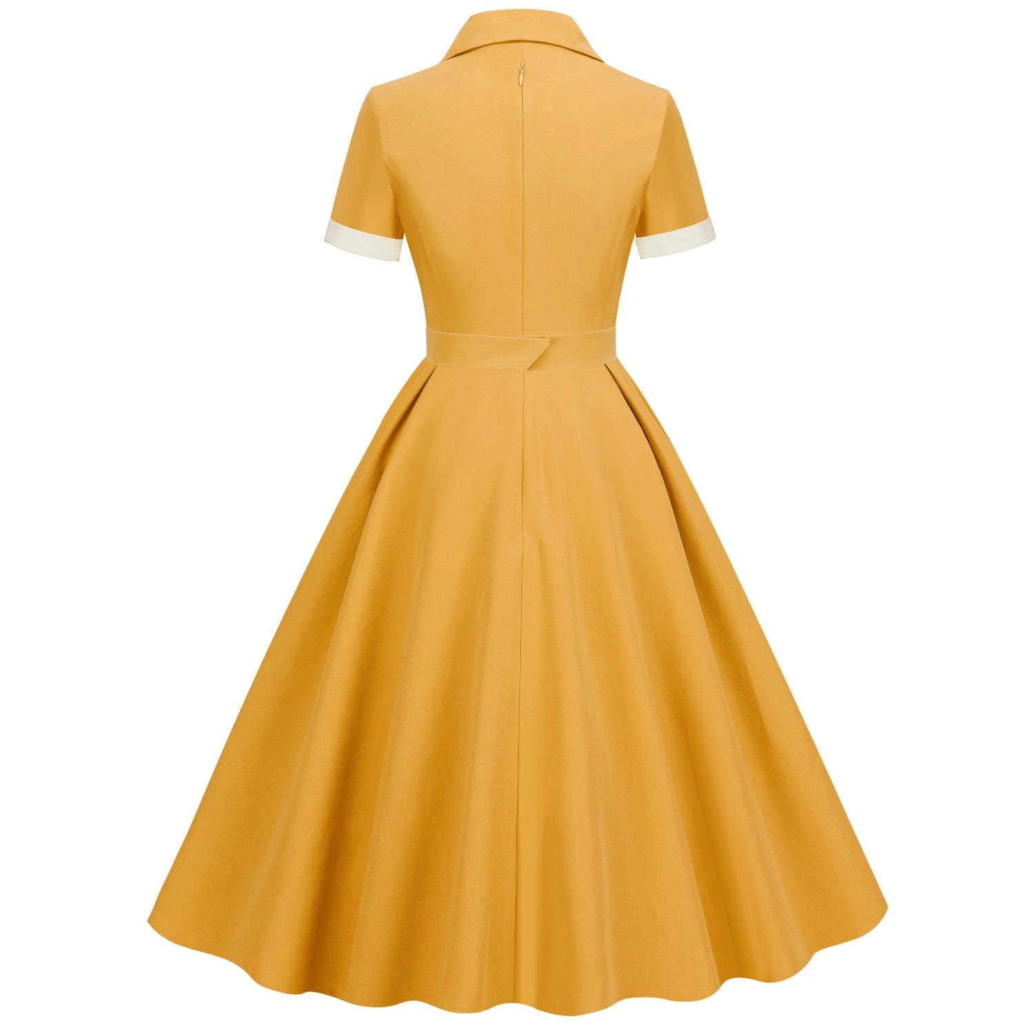 Womens Button Up 1950s Vintage Dresses Women Short Sleeve Belted Swing Dress Yellow