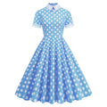Womens Embroidery Collar Polka Dots 1950s Tea Party Vintage Cocktail Dress Blue