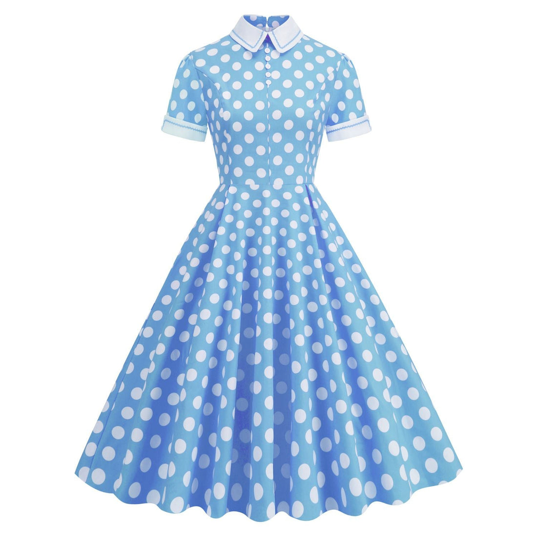 Womens Embroidery Collar Polka Dots 1950s Tea Party Vintage Cocktail Dress Blue