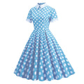Womens Embroidery Collar Polka Dots 1950s Tea Party Vintage Cocktail Dress Blue