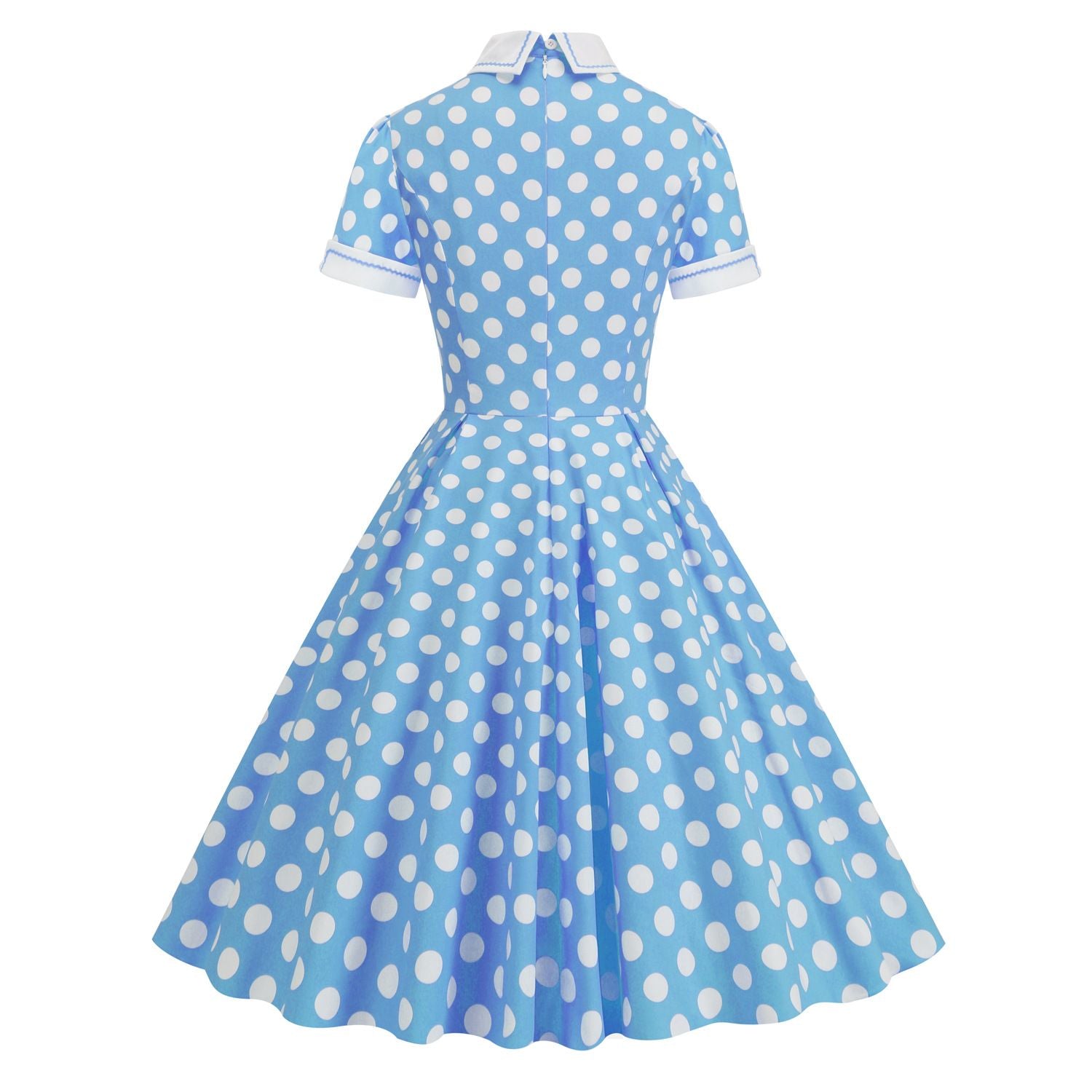 Womens Embroidery Collar Polka Dots 1950s Tea Party Vintage Cocktail Dress Blue