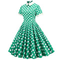 Womens Embroidery Collar Polka Dots 1950s Tea Party Vintage Cocktail Dress Green