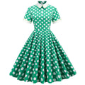 Womens Embroidery Collar Polka Dots 1950s Tea Party Vintage Cocktail Dress Green
