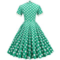 Womens Embroidery Collar Polka Dots 1950s Tea Party Vintage Cocktail Dress Green
