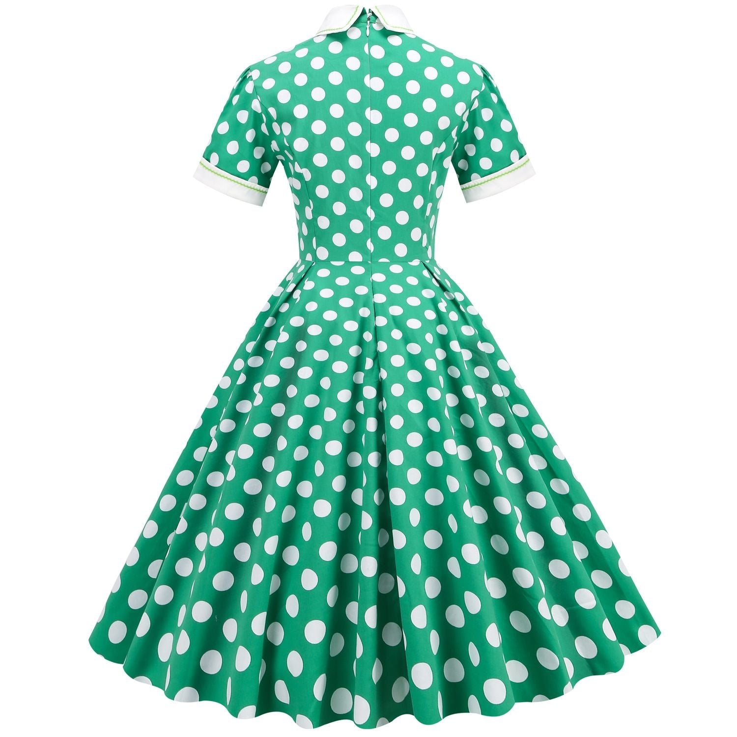 Womens Embroidery Collar Polka Dots 1950s Tea Party Vintage Cocktail Dress Green