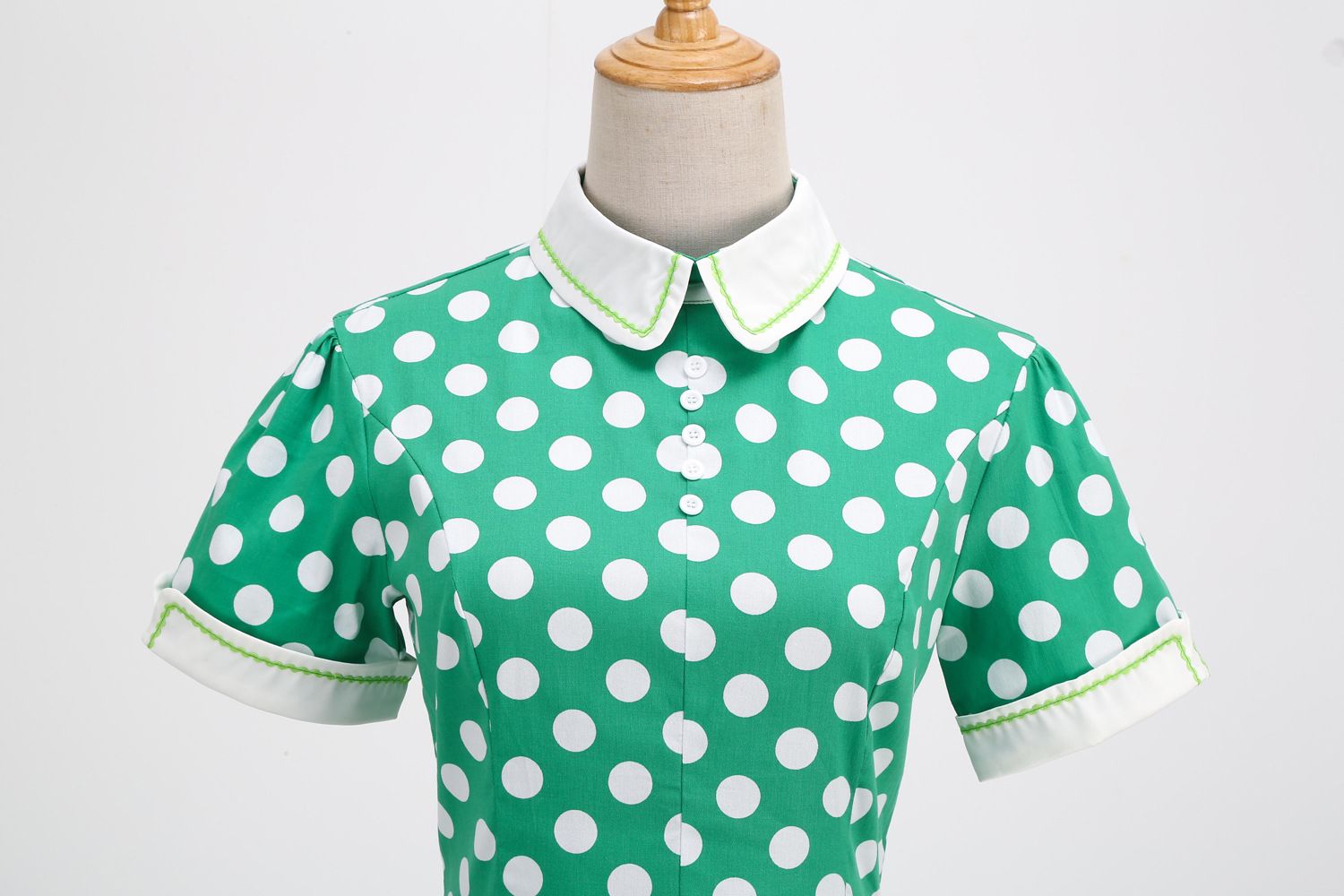 Womens Embroidery Collar Polka Dots 1950s Tea Party Vintage Cocktail Dress Green