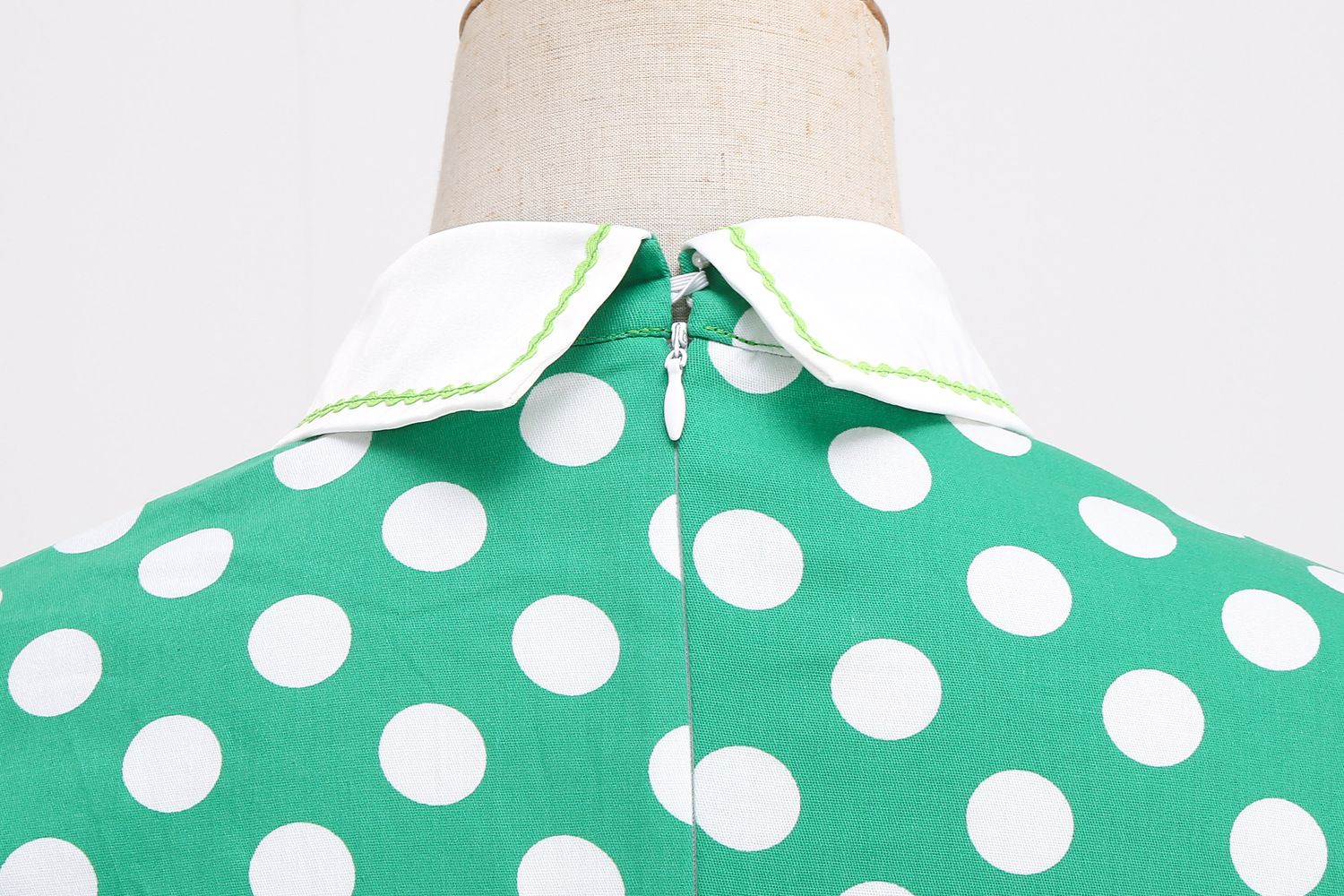 Womens Embroidery Collar Polka Dots 1950s Tea Party Vintage Cocktail Dress Green