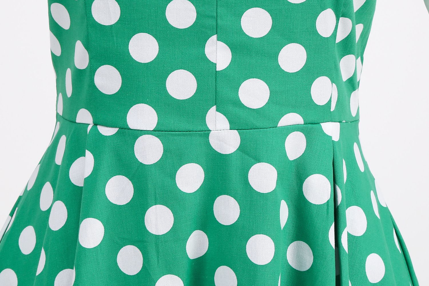 Womens Embroidery Collar Polka Dots 1950s Tea Party Vintage Cocktail Dress Green
