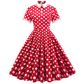 Womens Embroidery Collar Polka Dots 1950s Tea Party Vintage Cocktail Dress Red