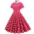 Womens Embroidery Collar Polka Dots 1950s Tea Party Vintage Cocktail Dress Red