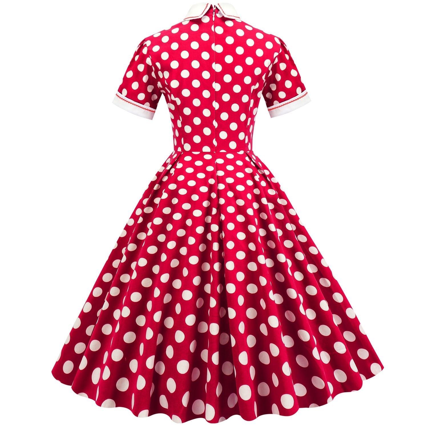 Womens Embroidery Collar Polka Dots 1950s Tea Party Vintage Cocktail Dress Red