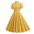 Womens Embroidery Collar Polka Dots 1950s Tea Party Vintage Cocktail Dress Yellow