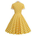 Womens Embroidery Collar Polka Dots 1950s Tea Party Vintage Cocktail Dress Yellow